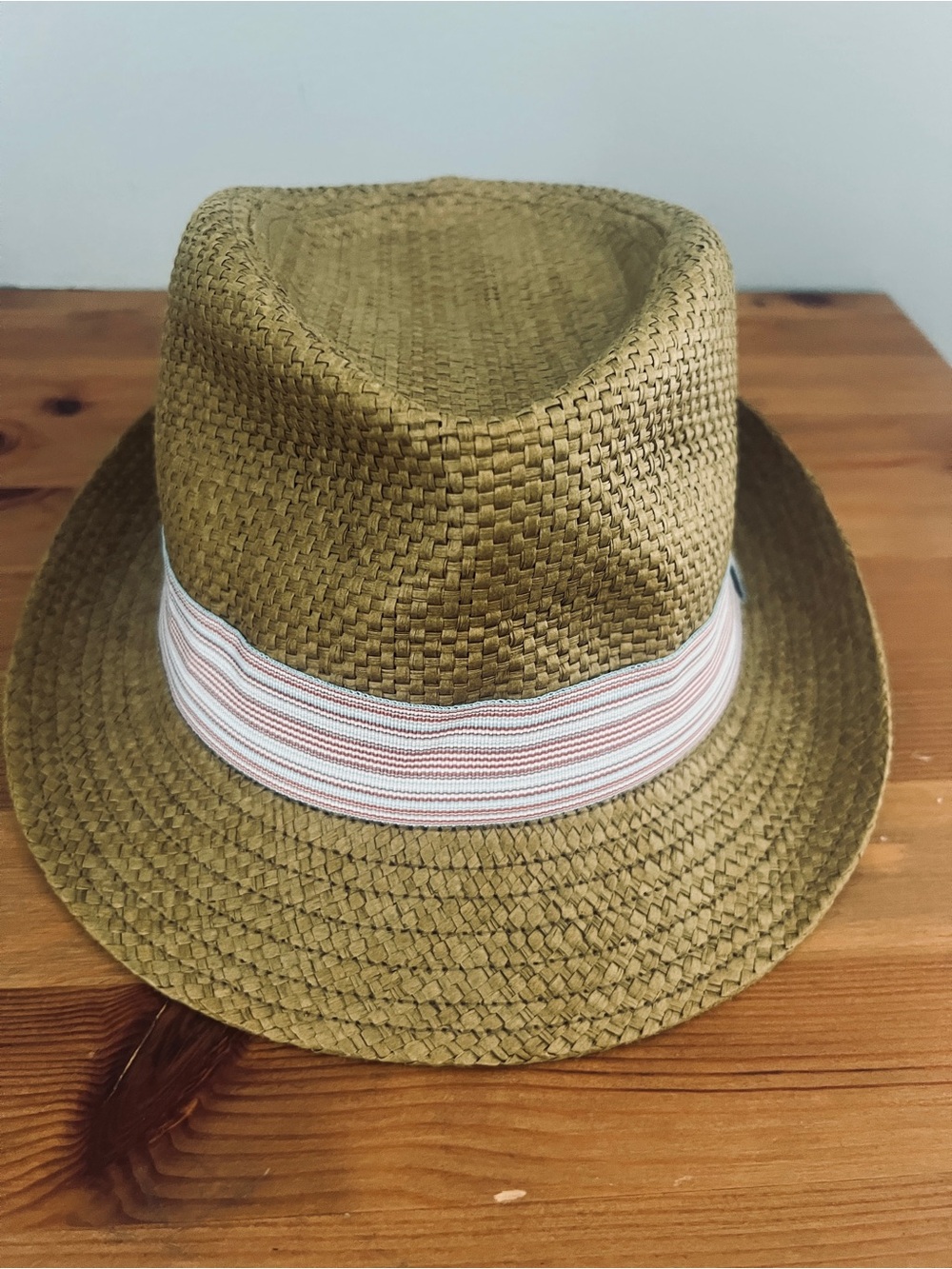 D&Y Woven Straw Fedora with Striped Band - Olive- NWT